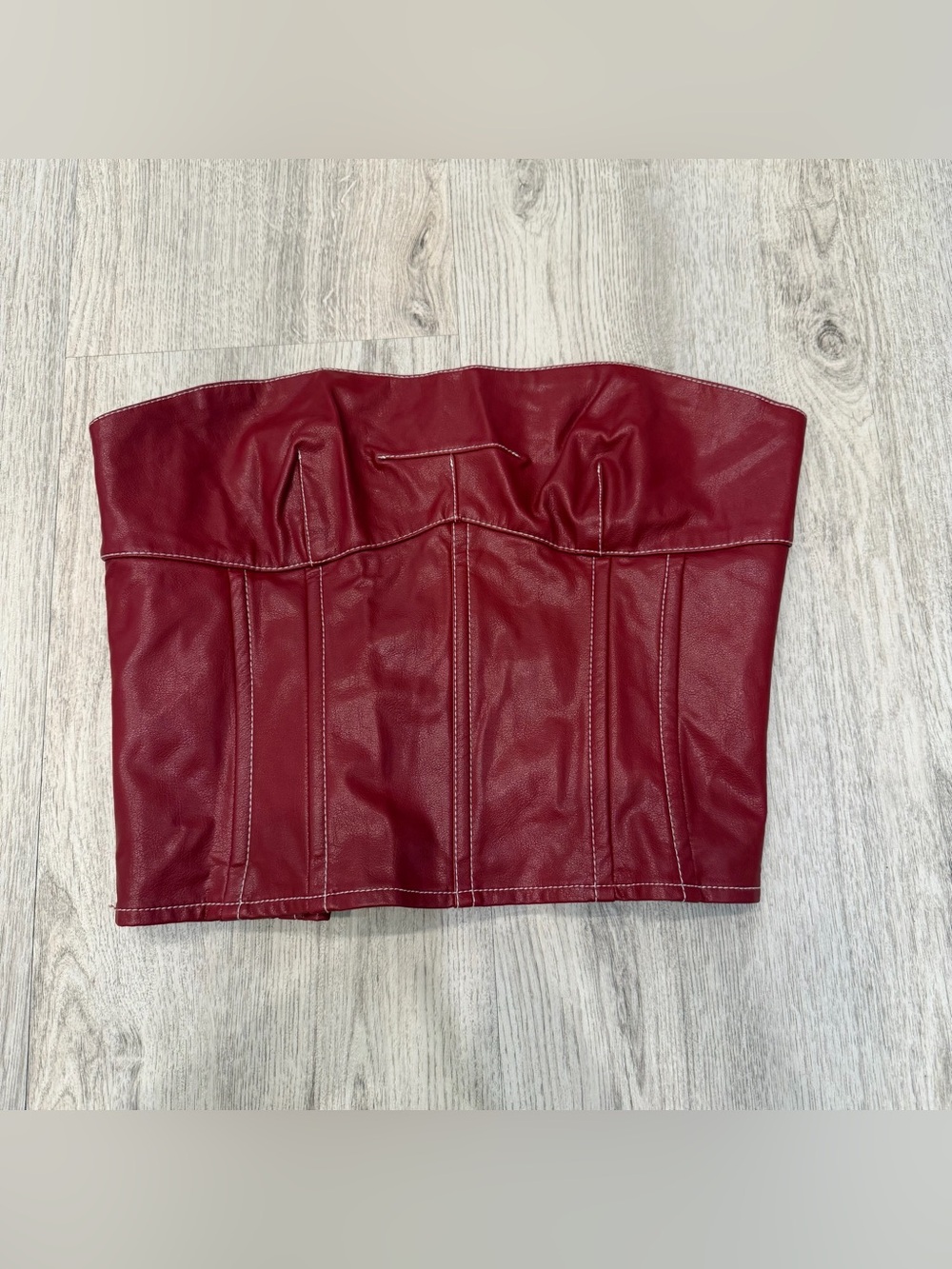 Edikted Burgundy Faux Leather Strapless Corset Top Medium